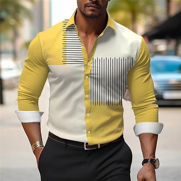 Men's Clothing Men's Casual Contrast Color Long Sleeved Shirt Shirt Fashion Business_viptrois.com