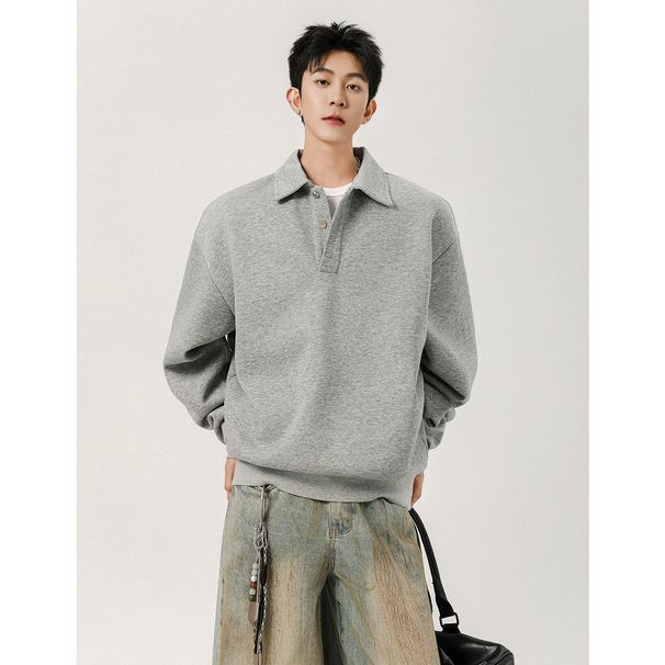 Pulse American Cleanfit Henley Collar Sweatshi For Men Korean Boxy Fit Top Trendy Brand High Intelligence Miu Style Polo_viptrois.com