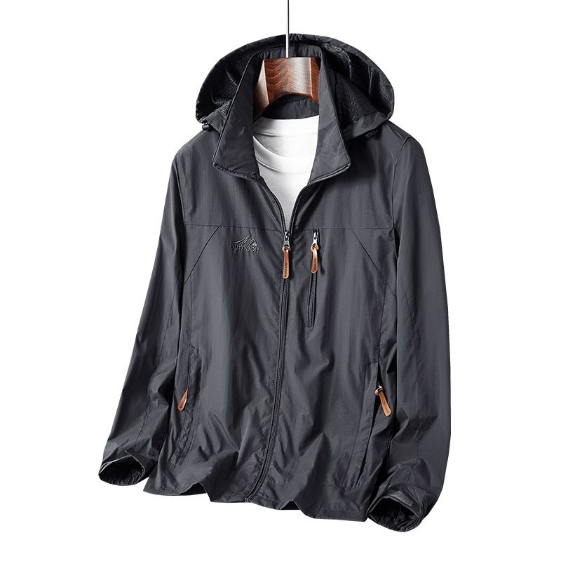 Men's Streetwear Hooded Jacket - Lightweight Nylon Zip-Up Coat With Stand Collar For Casual & Urban Style (Army Green/Black/Khaki/Navy/Gray)_viptrois.com