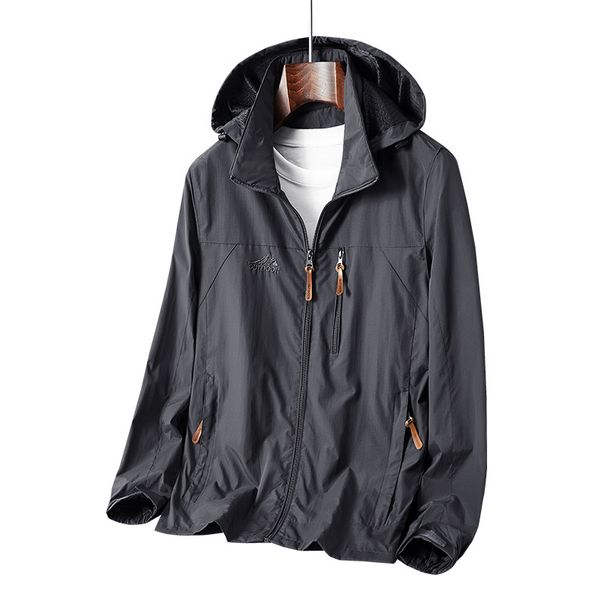 Men's Streetwear Hooded Jacket - Lightweight Nylon Zip-Up Coat With Stand Collar For Casual & Urban Style (Army Green/Black/Khaki/Navy/Gray)_viptrois.com