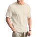 Men's Clothing Solid Color Twisted Jacquard Summer Casual Round Neck Pullover Short Sleeved T Shirt Tops_viptrois.com