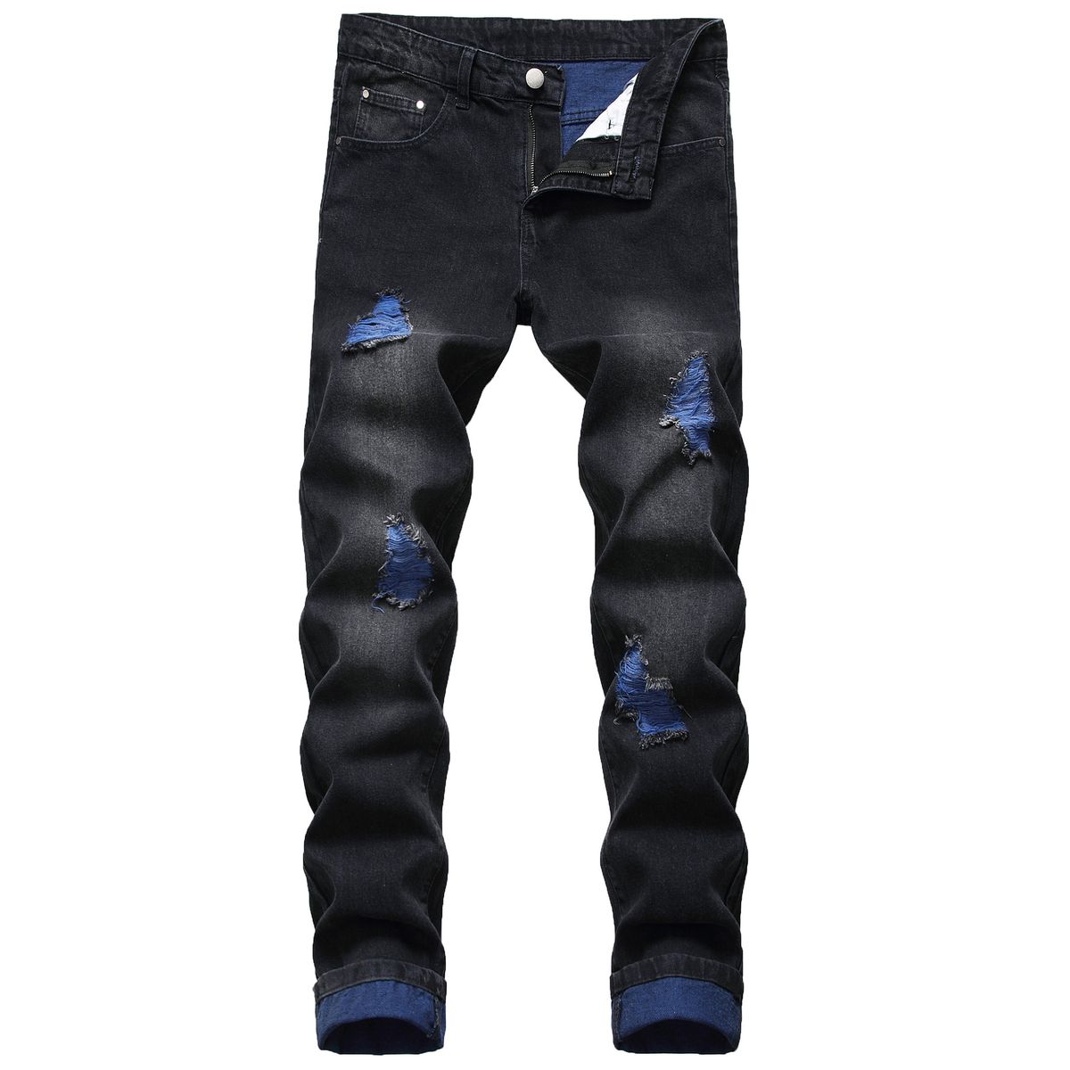 Men's Clothing Ripped Jeans Color Ripped Yarn Denim Trousers_viptrois.com
