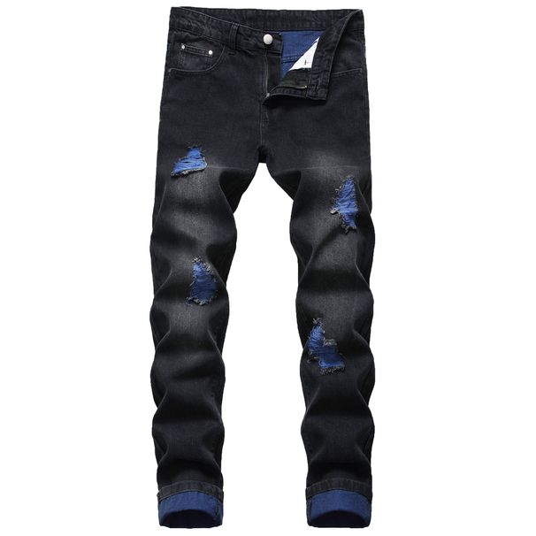 Men's Clothing Ripped Jeans Color Ripped Yarn Denim Trousers_viptrois.com