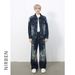 Men's Clothing Retro Distressed Denim Suit Jacket Washed Loose Straight Trousers_viptrois.com