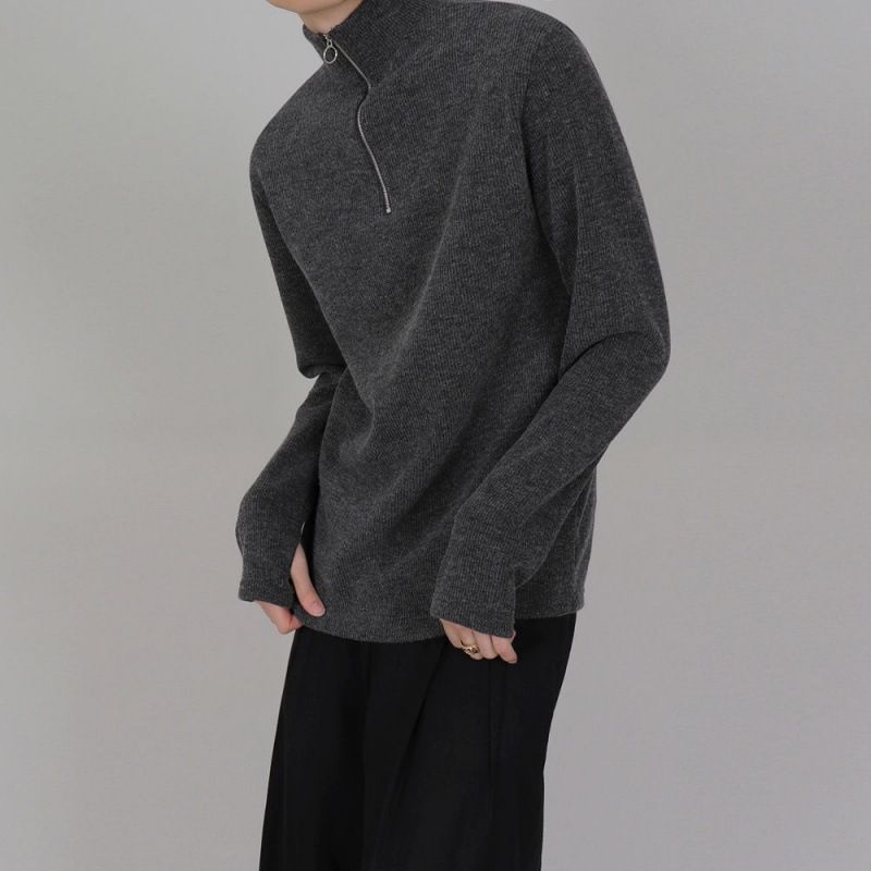 Half-height Zipper Long-sleeved T-shirt For Men Autumn And Winter Warm And Thick Inside With A Trendy Half-turtleneck Base Shirt_viptrois.com