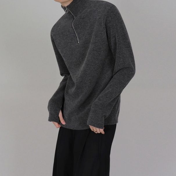 Half-height Zipper Long-sleeved T-shirt For Men Autumn And Winter Warm And Thick Inside With A Trendy Half-turtleneck Base Shirt_viptrois.com