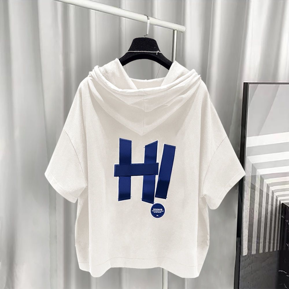 Men's Clothing Men's Hooded T-Shirt Short Sleeve Loose Fit Style Letter Print Summer Trend Thin Sweatshirt For Formal & Casual_viptrois.com