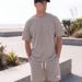 Summer Men's Sports Casual T-Shirt And Shorts Set Style Handsome 2 Piece Set Waffle Pattern_viptrois.com