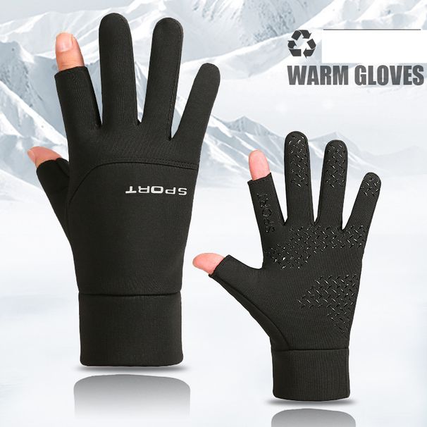 Gloves for men winter winterproof warm with wool thickened waterproof touch screen unilateral cycling exposed 2 fingers_viptrois.com