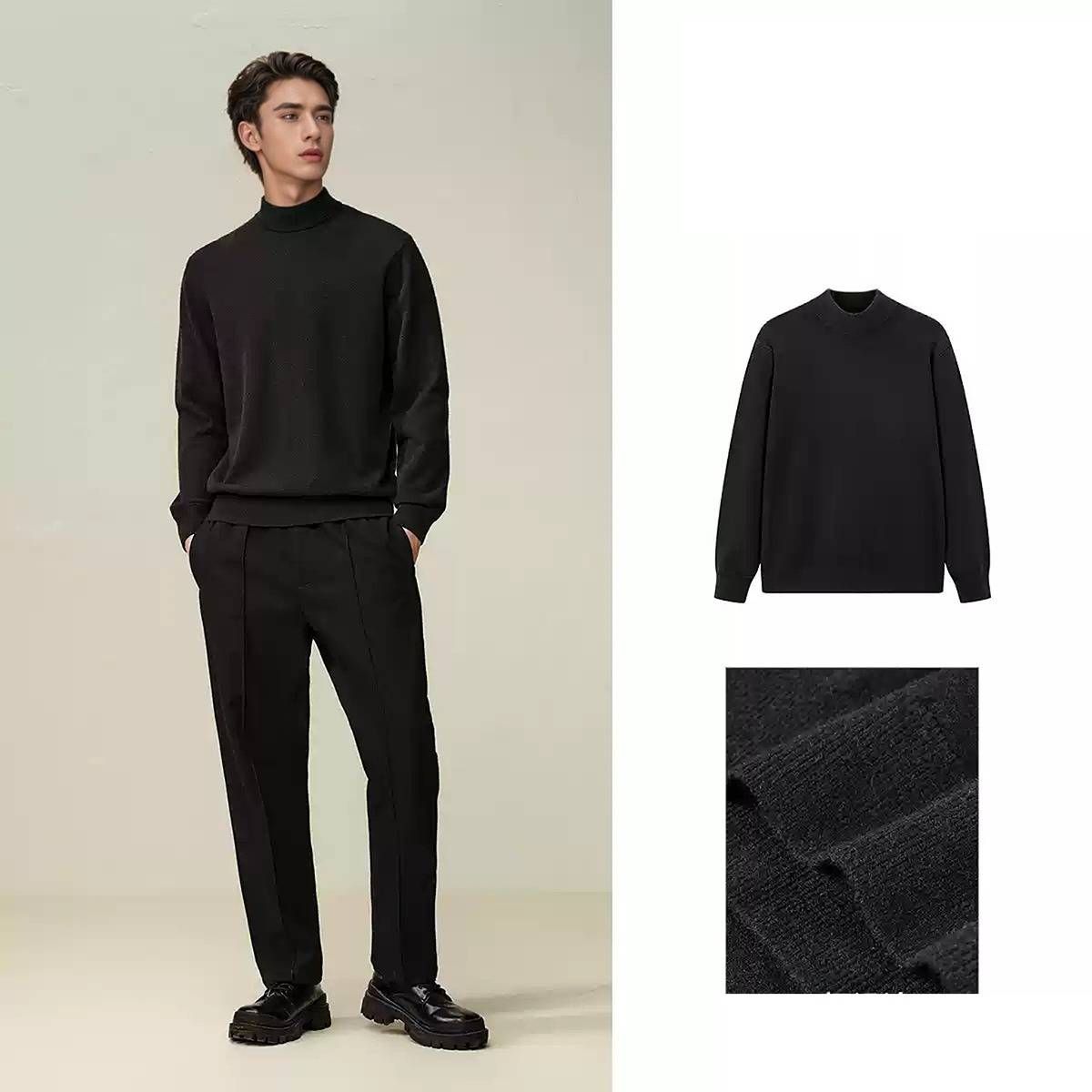 Men's Semi-Turtle Neck Sweater – Winter Thermal Knit Pullover, Soft Touch Slim Fit Base Layer, Solid Color Casual Crewneck_viptrois.com