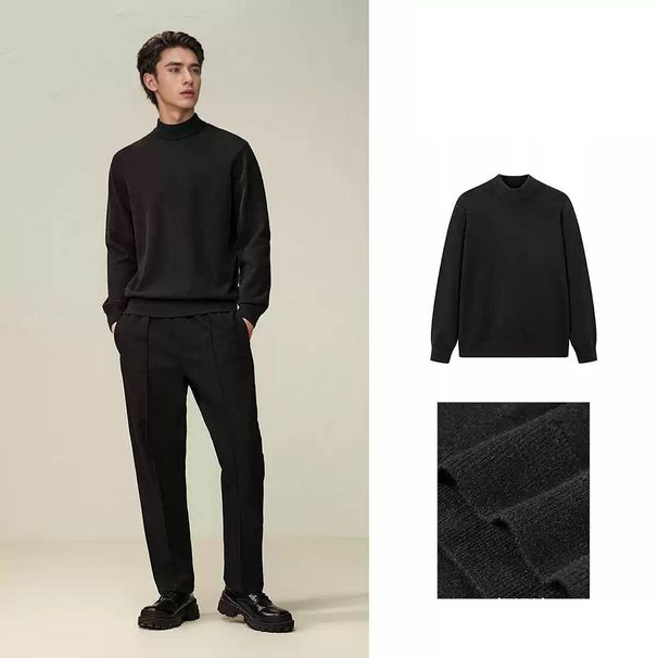 Men's Semi-Turtle Neck Sweater – Winter Thermal Knit Pullover, Soft Touch Slim Fit Base Layer, Solid Color Casual Crewneck_viptrois.com