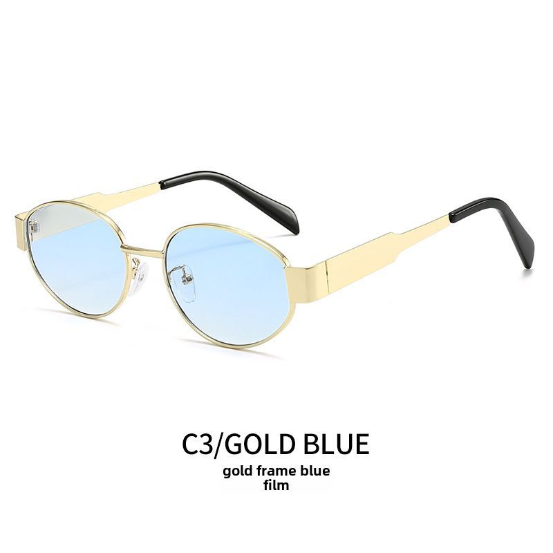 Elliptical Small Round Metallic Fashion Sunglasses For Men And Women_viptrois.com
