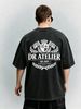 Vintage Washed Double-Sided Print Crown Checkered Flag Crest Laurel Graphic Heavyweight 230g Cotton Men's Street Tee_viptrois.com
