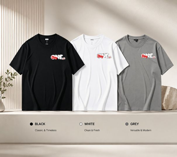 3 Pack Premium Men's 3D Stereo ONE DAY Bubble Letter Printed T-Shirt, Heavy Cotton Crew Neck Casual Tee Luxury Summer Essential Black White Grey_viptrois.com