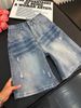 Men's American Retro Distressed Washed Ripped Denim Shorts Trendy Loose Straight Leg Five Point Casual Mid-Length Pants_viptrois.com