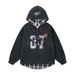 Two-Piece Pachwork Plaid Hooded Cardigan Sweashir Men's Trendy Brand Five-Poined Sar Leer Loose Casual_viptrois.com