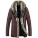 Men's Premium Raccoon Fur-Lined Leather Coat, Mid-Length Winter Jacket With Thick Fur Collar, Classic Black/Red Brown, Straight Cut For Business_viptrois.com