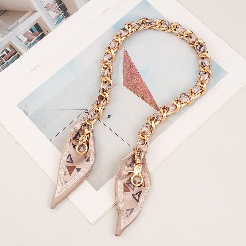 Bag Straps Single-shoulder Replacement Bag Chain, Silk Scarf Woven Decorative Bag Strap, Bag Chain, Long Metal, Simple Hand-held Underarm_viptrois.com