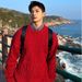Anchor Red Fleece-Lined Sweater For Men, Autumn And Winter Christmas Atmosphere, Cable Knit Loose Round Neck Jacket_viptrois.com