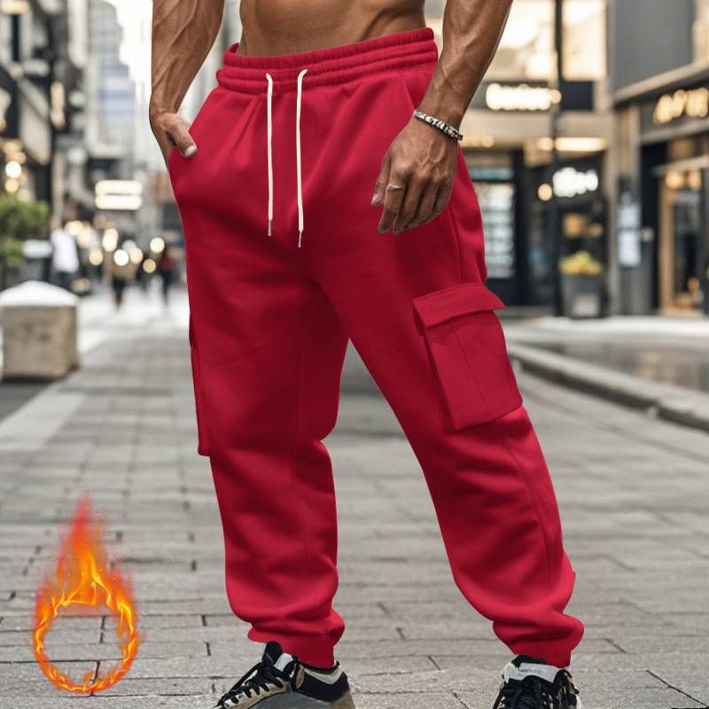 "Men's Fleece-Lined Cargo Jogger Pants – Multi-Pocket Streetwear Trousers ( Polyester, S-3XL)"_viptrois.com
