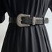 New retro Hong Kong style two-layer cowhide belt French elegant carved silver pin buckle belt to tighten the waist and match with jeans_viptrois.com