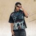 American-style War Plane Print Washed Distressed Loose Fit One-piece Cut Short-sleeve T-shirt Vintage_viptrois.com