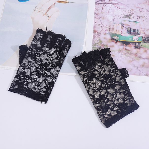Sun Protection Fingerless Bridal Lace Half Finger Gloves Women's Short Floral Gloves, Suitable For Weddings, Operas, Tea_viptrois.com