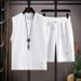 Waffle Texture Men's Summer Trend Loose Sleeveless T-Shirt Vest Shorts Casual Ice Silk Sports Two-Piece Set_viptrois.com