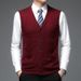 Men's Wool Blend Sleeveless Cardigan Vest Slim Fit Single-Breasted Knit Sweater For Casual Business Wear (Light Gray, Wine Red, Navy, Dark Gray)_viptrois.com