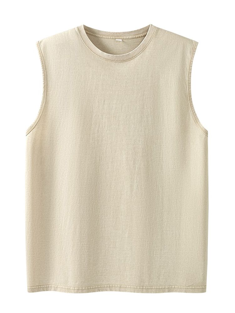 Sommer Herren Tanktops Aus Gewaschener Baumwolle, Muskel-Fitnessstudio, Ärmellose Workout-T-Shirts, Laufen, Strand, Lose Cutoff-T-Shirts_viptrois.com