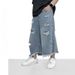 Men's Clothing Retro High Street Washed Irregular Ripped Denim Shorts Trendy Rest Wide Leg Loose Cropped Trousers_viptrois.com