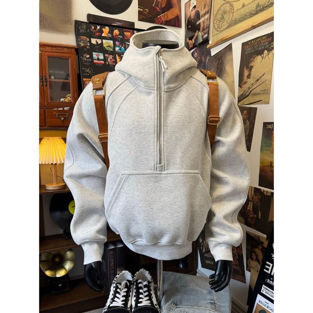 Men's Clothing Half Zipper Sweatshirt Men's Stylish Half-Zip Hoodie With Unique Design - Casual Pullover Sweatshirt For Teens & Young Adults_viptrois.com