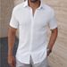 Men's Short Sleeve Casual Shirt – Breathable Textured Lapel, Single-Breasted (Pink/White/Black/Off-White/Burgundy, S-XXL)_viptrois.com