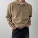 Men’s Polo Neck Sweater – Thick Knit Pullover With Ribbed Hem (Light Gray, Black, Coffee, Dark Gray, Tan, Olive Green)_viptrois.com