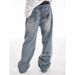 Men's Washed Denim Pants Spring Autumn Swallow New Style Heart Graffiti Print Loose Straight Leg Slightly Elastic_viptrois.com