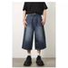 Men's Clothing Retro Dark Blue Denim Shorts Men's Niche Versatile Trendy Brand Loose Straight Wide Leg Cropped Pants Drape_viptrois.com