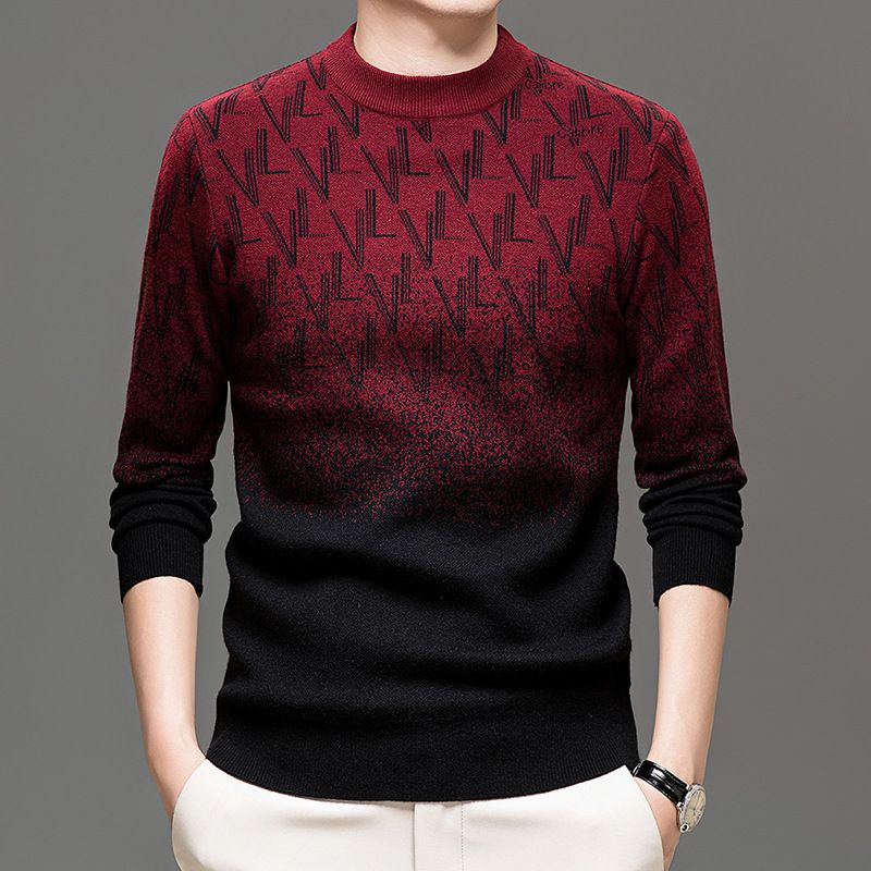 Men's Slim Fit Knit Sweater - Autumn Winter Round Neck Long Sleeve Pullover, Wrinkle-Free Acetate Blend For Business Casual & Daily Wear_viptrois.com