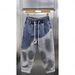 Men's Vintage Washed Denim Pants – Retro Color-Block Slim Tapered Jeans With Raw Hem Streetwear Inspired Relaxed Fit For Urban Exploration (M-XXXL)_viptrois.com
