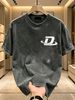 230g Washed Men T-Shirt Star Orbit D Letter Print Short Sleeve Crew Neck Casual Streetwear Top_viptrois.com