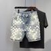Men's Clothing Denim Shorts Thin Trendy Personality All Match Slim Breeches Printed Handsome Shorts_viptrois.com