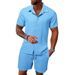 Men's Green Vertical Striped Casual Suit Versatile Breathable Vacation Style Shirt Shorts Set New_viptrois.com