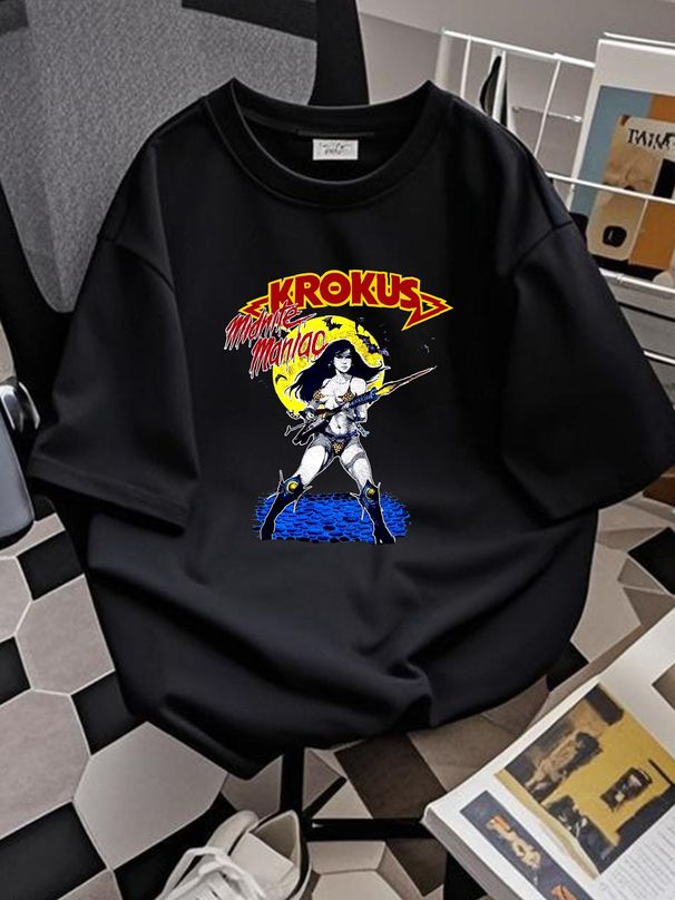 Vintage 80s Krokus Band T Shirt Medium Men 1985 Metal Rock Midnite Maniac Designer Clothes Comfortable Summer Breathable Soft Homme Graphic_viptrois.com