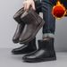 SHLIANG Men's Winter Thickened Fleece Lined Leather Surface Slip-On Snow Boots Outdoor Sports Bread Shoe Large Size Rubber Sole X0087_viptrois.com