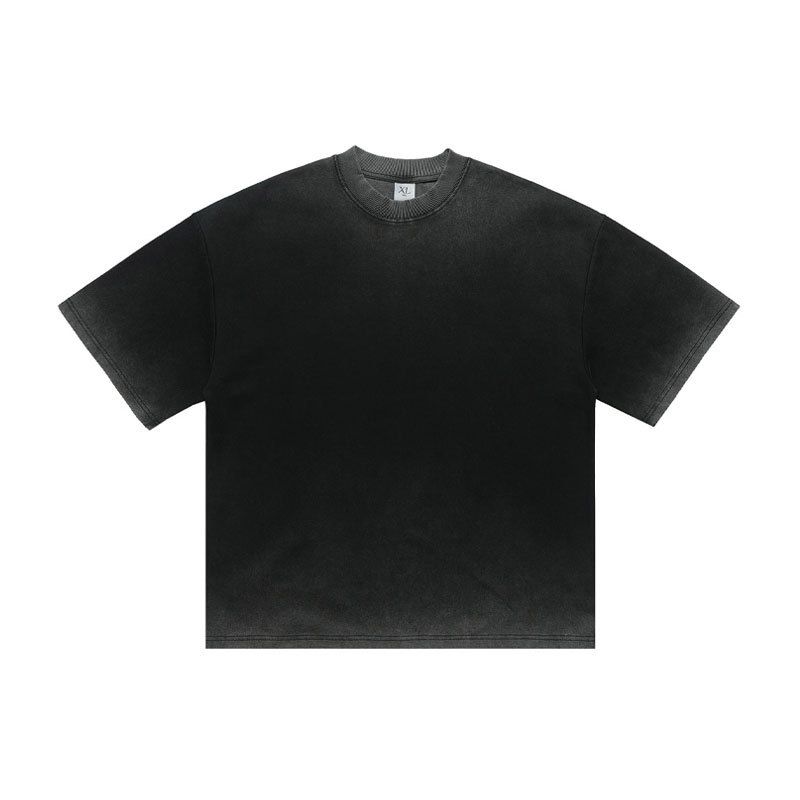 pure Cotton Sht-sleeve T-shirt, Washed And Distressed, Summer Trendy Solid Col, Unisex, Caramel_viptrois.com