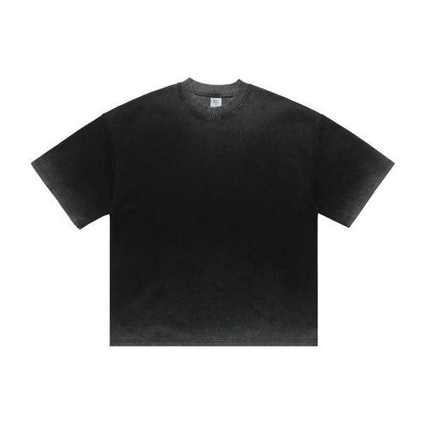 pure Cotton Sht-sleeve T-shirt, Washed And Distressed, Summer Trendy Solid Col, Unisex, Caramel_viptrois.com