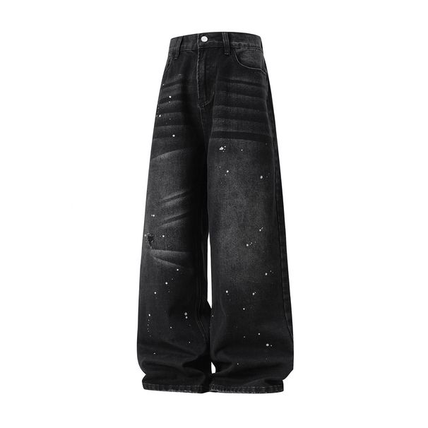 Men's Clothing Fashion Brand Ink Splashed Design Ripped Jeans For Men Autumn Style American Retro Washed Straight Leg Pants Silhouette Long Trousers_viptrois.com