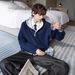 Color Blocked Hooded Twisted Pattern Thick Knit Sweater, Men's And Women's Loose Top_viptrois.com