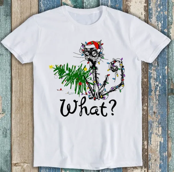 Christmas Lights Cat What Meme Funny Gift Tee T Shirt Mens Womens Tees Top 1826_viptrois.com