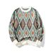 2025 High Quality Fashion European-USA Vintage Knitwear Pullovers Men Round Collar Long Sleeve Casual Loose Retro Chevron Jacquard Color Clash Sweater_viptrois.com