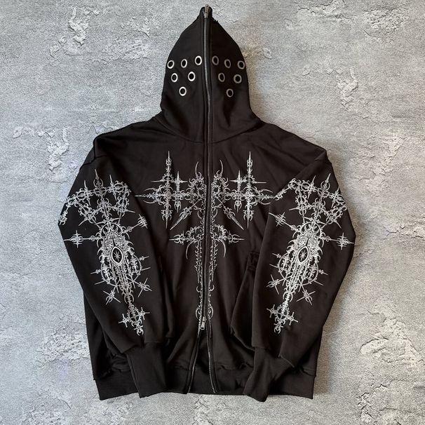 Men's Clothing Fashion Trend High Street Personality Design Printing Casual Versatile Loose Hooded Sweatshirt_viptrois.com
